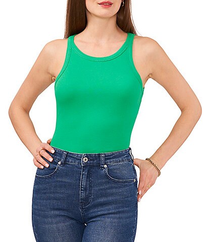 Chelsea & Violet Cropped Racer Crew Neck Sleeveless Knit Tee