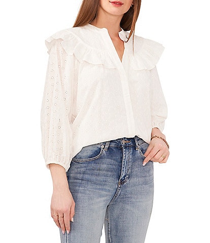 Chelsea & Violet Eyelet Ruffle Button Front Long Sleeve Blouse