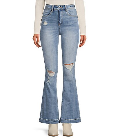 Chelsea & Violet High Rise Stretch Indigo Distressed Flare Jeans