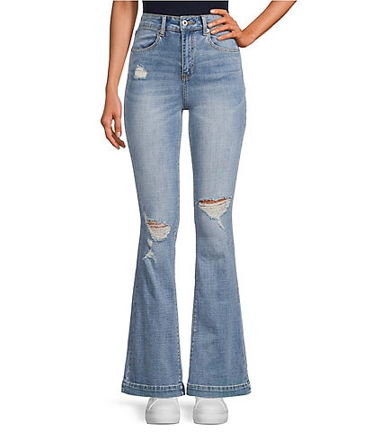 Chelsea & Violet High Rise Stretch Indigo Distressed Flare Jeans