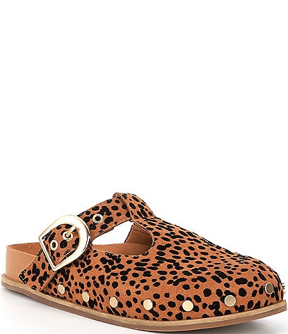 Chelsea & Violet Kalli Cheetah Print Suede Studded Mule Clogs