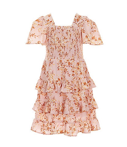 Chelsea & Violet Little Girls 2T-6X Floral Print Short Sleeve Smocked Tiered Dress