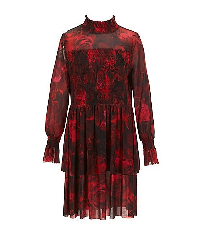 Chelsea & Violet Little Girls Long Sleeve Printed Mock Neck Smocked Dress