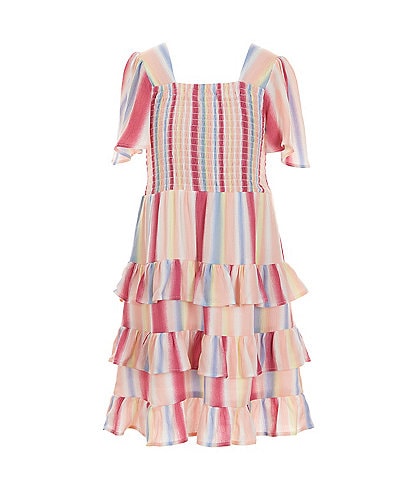 Chelsea & Violet Little Girls 2T-6X Multi Stripe Short Sleeve Smocked Tiered Dress