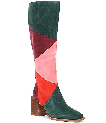 Chelsea & Violet Lulu Colorblock Suede Patchwork Tall Boots