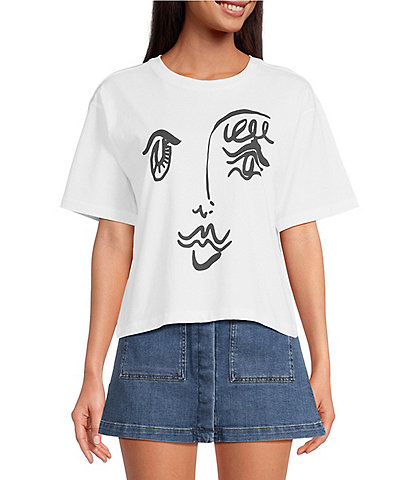 Chelsea & Violet Printed Crew Neckline Short Sleeve Face Tee