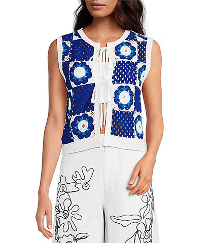 Chelsea & Violet Round Neckline Self Tie Sleeveless Raven Blouse
