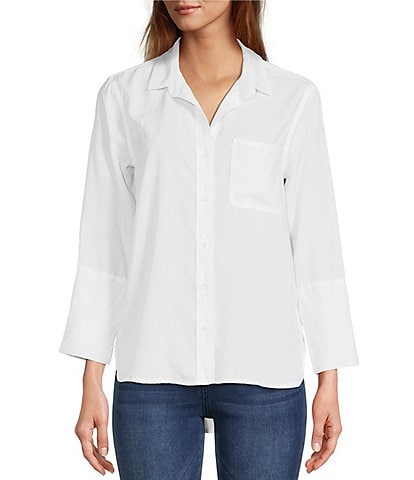 Chelsea & Violet Tencel Point Collar 3/4 Sleeve Shirttail Hem Button Front Patch Pocket Shirt