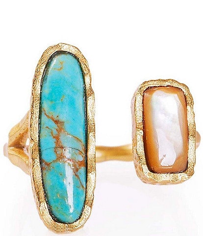 Christina Greene Deco Twin Stone Turquoise/Pearl Ring