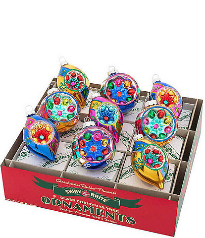 Christopher Radko Shiny Brite Confetti Decorated Rounds & Reflector Tulips Ornaments, Set of 9