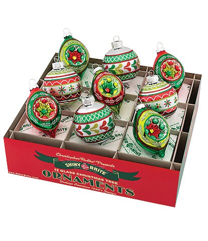 Christopher Radko Shiny Brite Holiday Splendor Decorated Reflector Rounds & Tulips 9-Piece Ornament Set