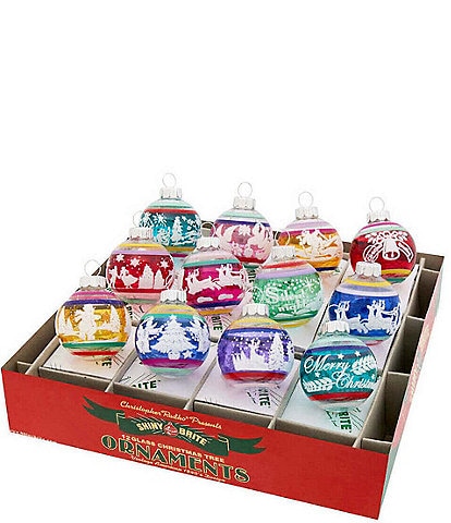 Christopher Radko Shiny Brite Vivid Vintage Signature Flocked Round Ornaments, Set of 12