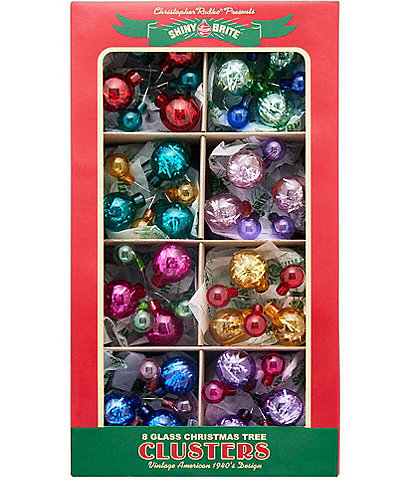 Christopher Radko Shiny Brite Vivid Vintage 8 Count Glass Christmas Tree Clusters Set