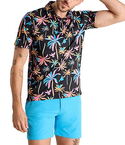 Chubbies Black Light Palm Tree Print Short Sleeve Performance Polo Shirt