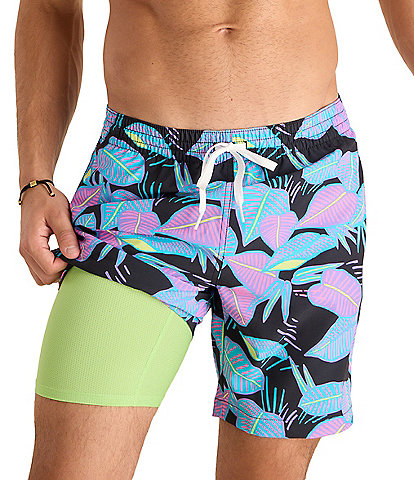 Chubbies Flourescent Funk 7#double; Tropical Print Inseam Swim Trunks
