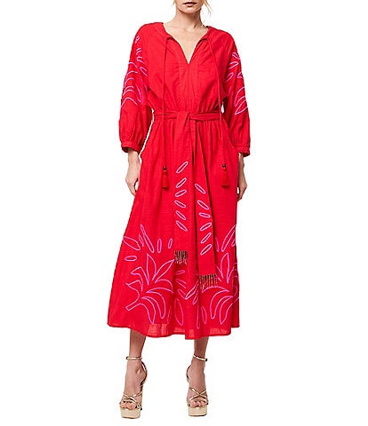 CIEBON Eliza V-Neck Quarter Volume Sleeve Embroidered Dress