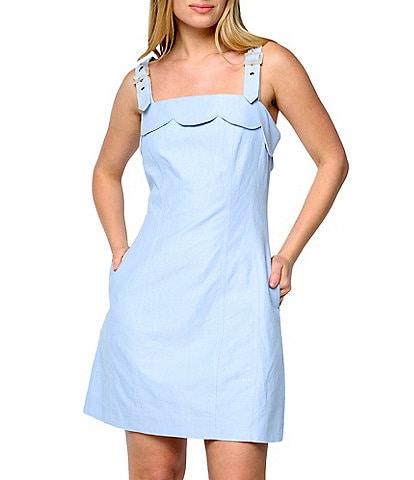 CIEBON Mikeala Poplin Square Neck Scallop Mini Sheath Dress