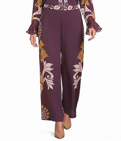 CIEBON Plus Size Mckenna Printed Wide Leg Coordinating Pants
