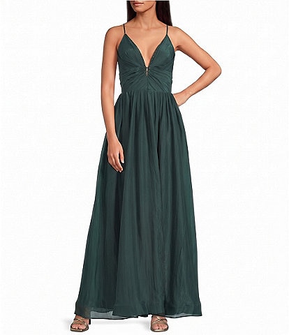  Sloane V-Neck Sleeveless Shimmer Voile A-Line Maxi Dress