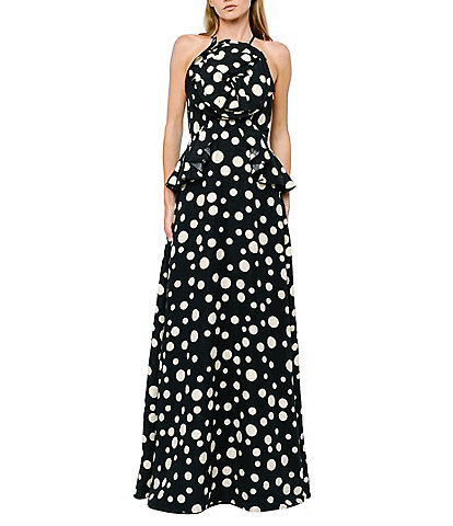 CIEBON Tashi 3D Flower Polka Dot Halter Neck Sleeveless Maxi Dress