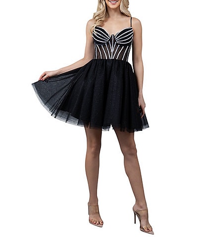 Cinderella Couture Beaded Sheer Corset Fit-And-Flare Dress