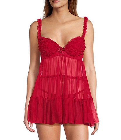 Cinema Etoile Padded Cup Tiered Tulle Ruffled Babydoll