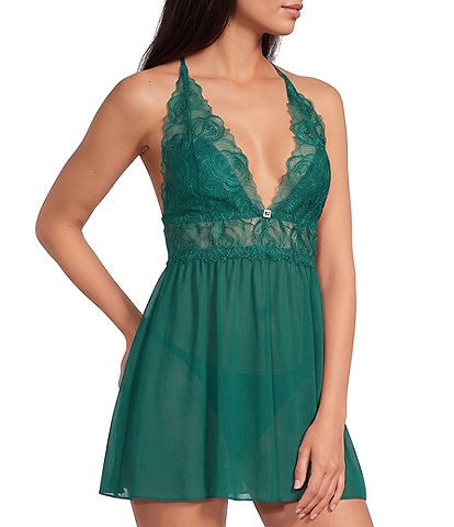 Cinema Etoile Soft Cup Chiffon Embroidered Halter Babydoll