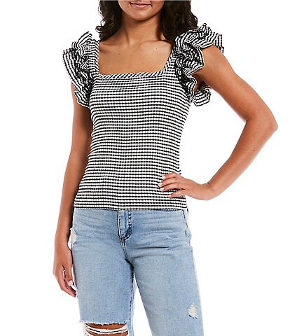 Circus NY Anisa Stripe Print Flutter Strap Top