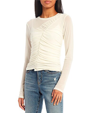 Circus NY Austin Asymmetrical Ruched Pull-On Mesh Top