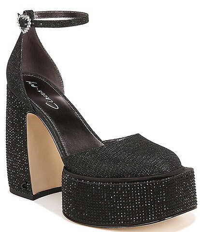 Circus NY Bailey Shimmer Fabric Jewel Platform Ankle Strap Pumps