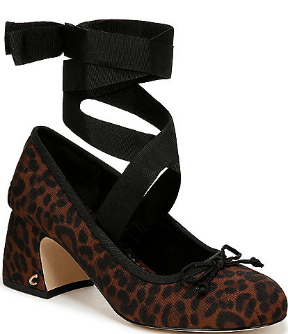 Circus NY by Sam Edelman Della Leopard Print Ankle Wrap Block Heel Pumps