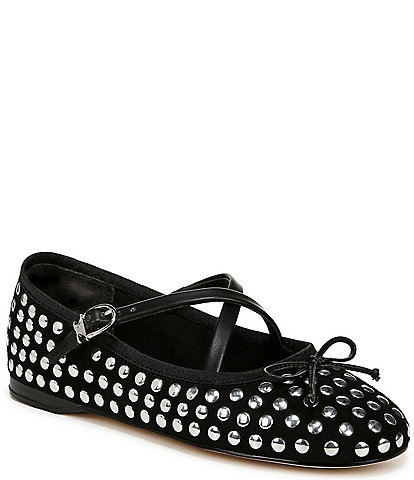 Circus NY by Sam Edelman Zuri Suede Cross Strap Studded Ballerina Bow Flats