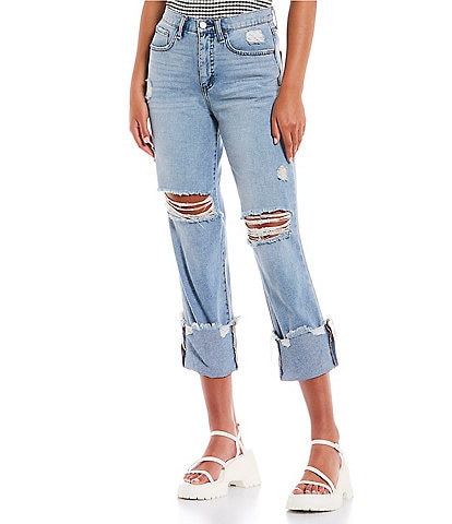 Circus NY High Rise Destructed Cuffed Hem Straight Jeans