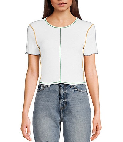 Circus NY by Sam Edelman Kacey Exposed Seam Short Sleeve Crop Top