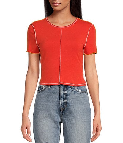 Circus NY by Sam Edelman Kacey Exposed Seam Short Sleeve Crop Top