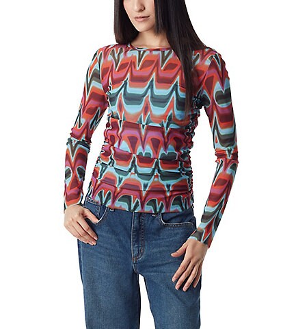 Circus NY Laila Printed Ruched Sides Long Sleeve Top
