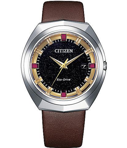 Citizen Men's Brown Leather Strap Eco-Drive Water Resistance 100 Stainless Steel Watch