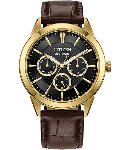Citizen Men's Classic Eco Wr100 Chronograph Brown Leather Strap Watch