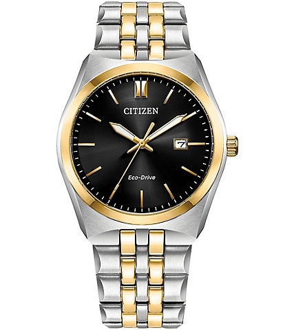 Citizen Men's Corso Three Hand Two Tone Stainless Steel Black Dial Bracelet Watch