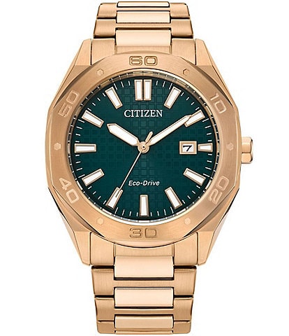 Citizen Men's Eco Drive Weekender Three Hand Rose Gold Tone Stainless Steel Watch