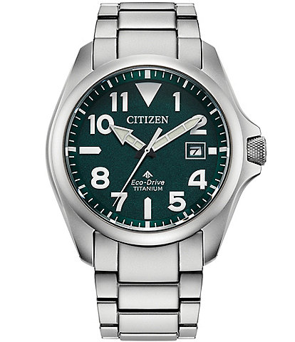 Citizen Men's Green Dial Eco-Drive Water Resistance 200 Titanium Bracelet Watch