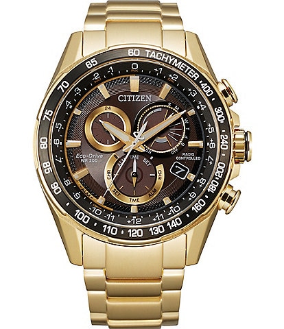Citizen Men's PCAT Atomic Timekeeping Chronograph Gold Stainless Steel Bracelet Watch