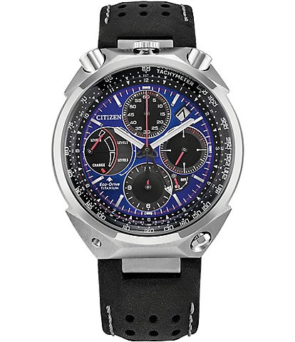 Citizen Men's Promaster Tsuno Racer Chronograph Black Leather Strap Watch