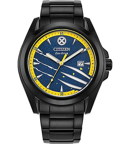 Citizen Men's X-Men Wolverine Three Hand Black Tone Stainless Steel Bracelet Watch