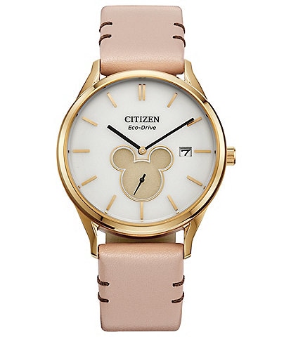 Citizen Unisex Disney Collection Mickey Shadow Two Hand Beige Leather Strap Watch