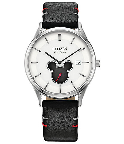 Citizen Unisex Disney Collection Mickey Shadow Two Hand Black Leather Strap Watch