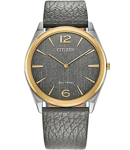 Citizen Unisex Suratto Two Hand Grey Leather Strap Watch