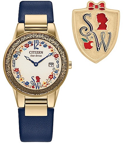 Citizen Women's Disney© Snow White Two Hand Blue Leather Strap Watch And Pin Boxed Set