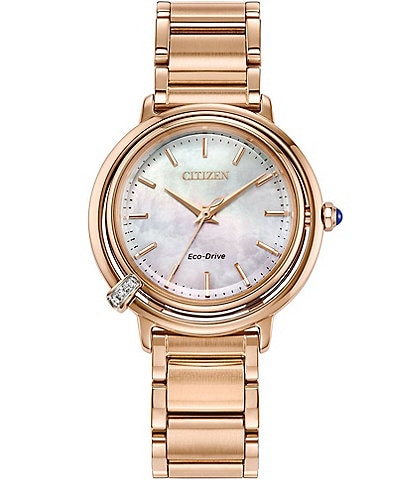 Citizen Women's Eco Drive Three Three Rose Gold Tone Stainless Steel Watch