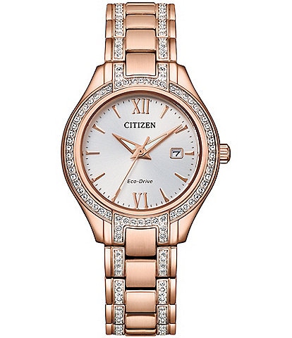 Citizen Women's Silhouette Crystal Three Hand Rose Gold Stainless Steel Bracelet Watch